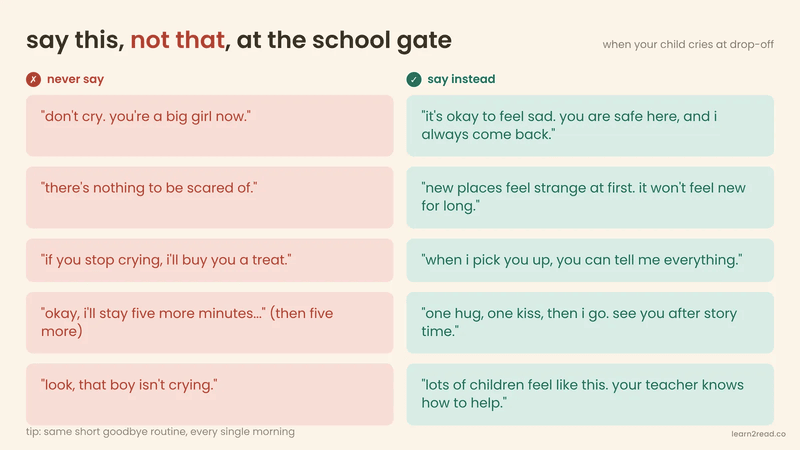 say this not that chart for parents when a child cries at school drop-off